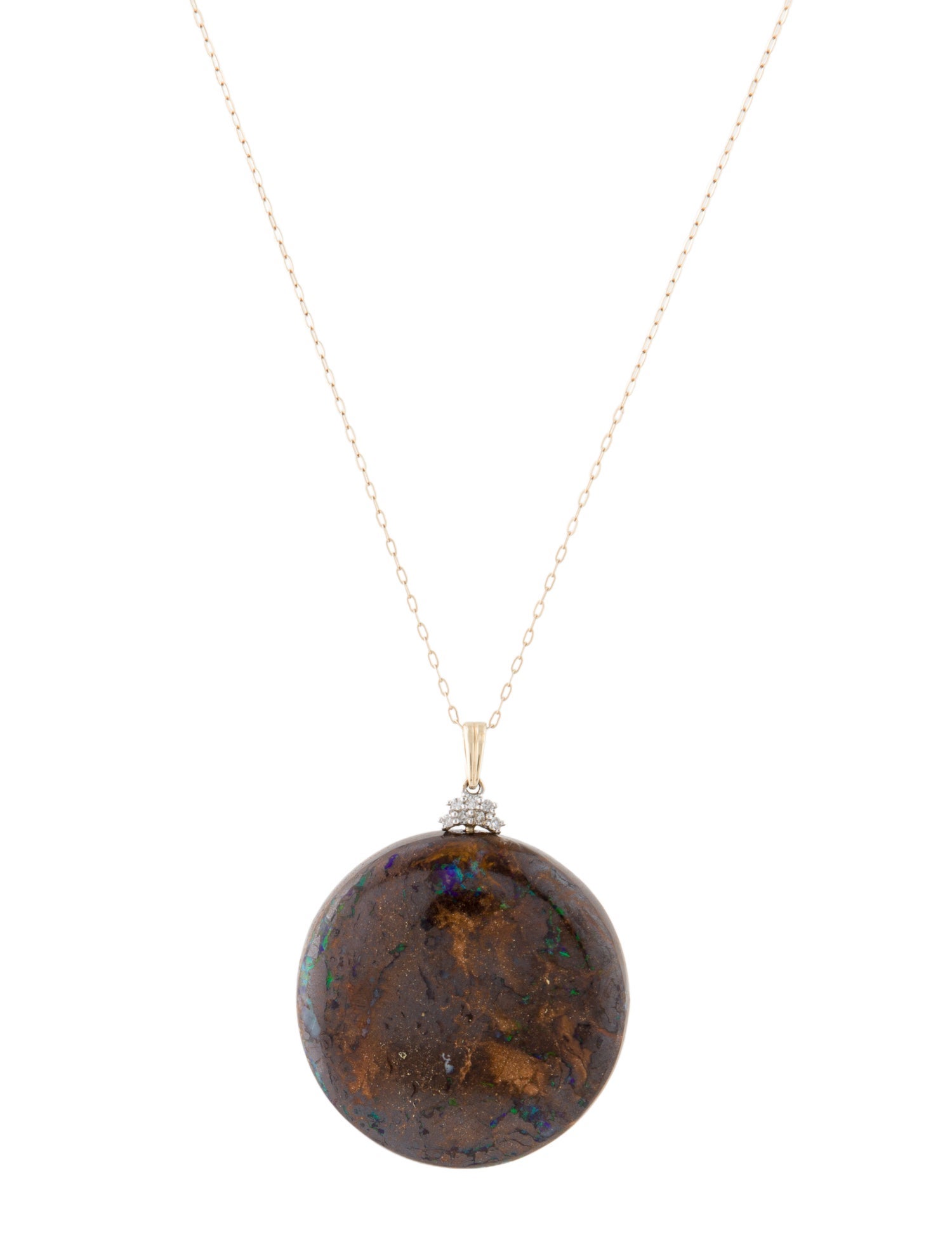 Necklace 14K Boulder Opal & Diamond Pendant Necklace