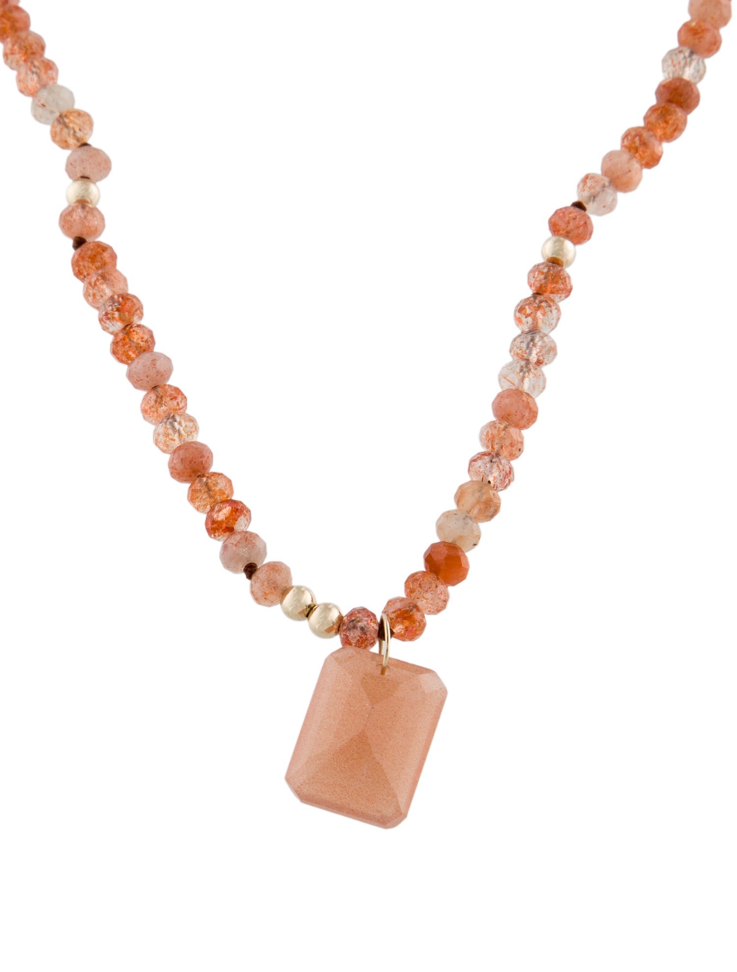 Necklace 14K Sunstone Bead Strand Pendant
