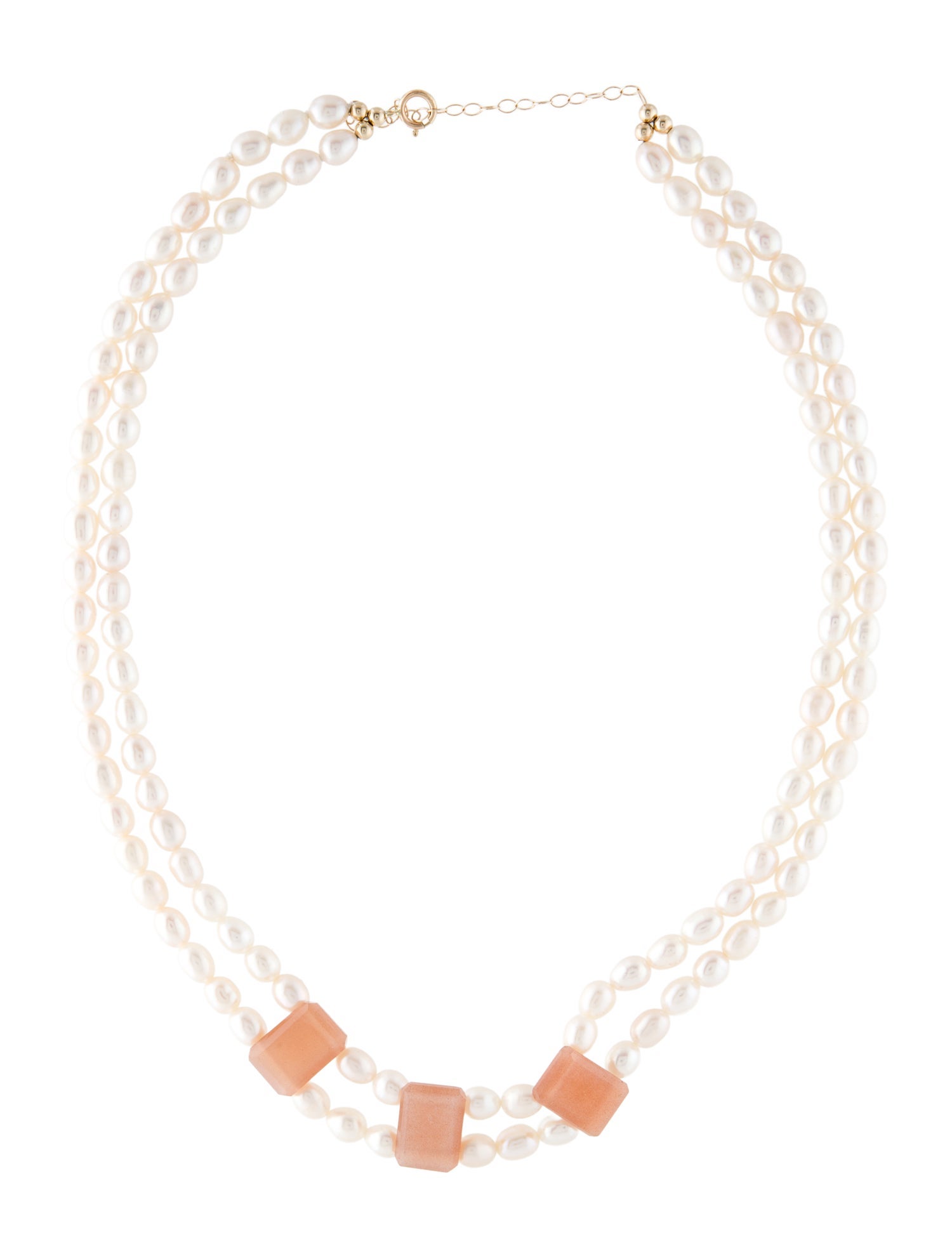 Necklace 14K Pearl & Sunstone Bead Strand Necklace