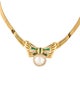 Necklace 18K Pearl, Emerald & Diamond Bow Collar Necklace