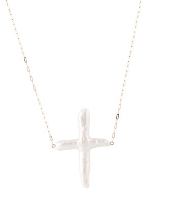 Necklace 14K Pearl Cross Pendant Necklace
