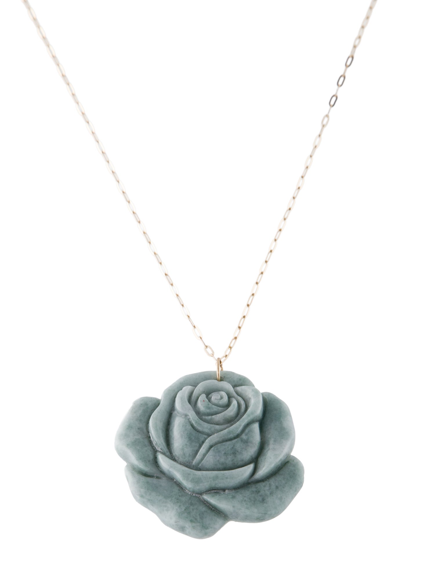 Necklace 14K Jadeite Rose Pendant