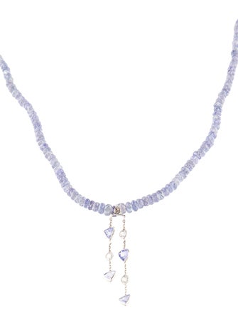 Necklace 14K Sapphire & Tanzanite Bead Strand Pendant Necklace