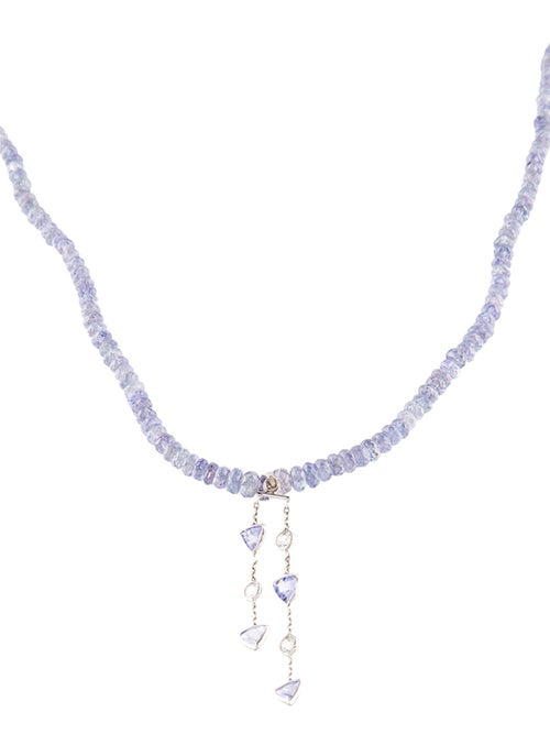 Necklace 14K Sapphire & Tanzanite Bead Strand Pendant Necklace