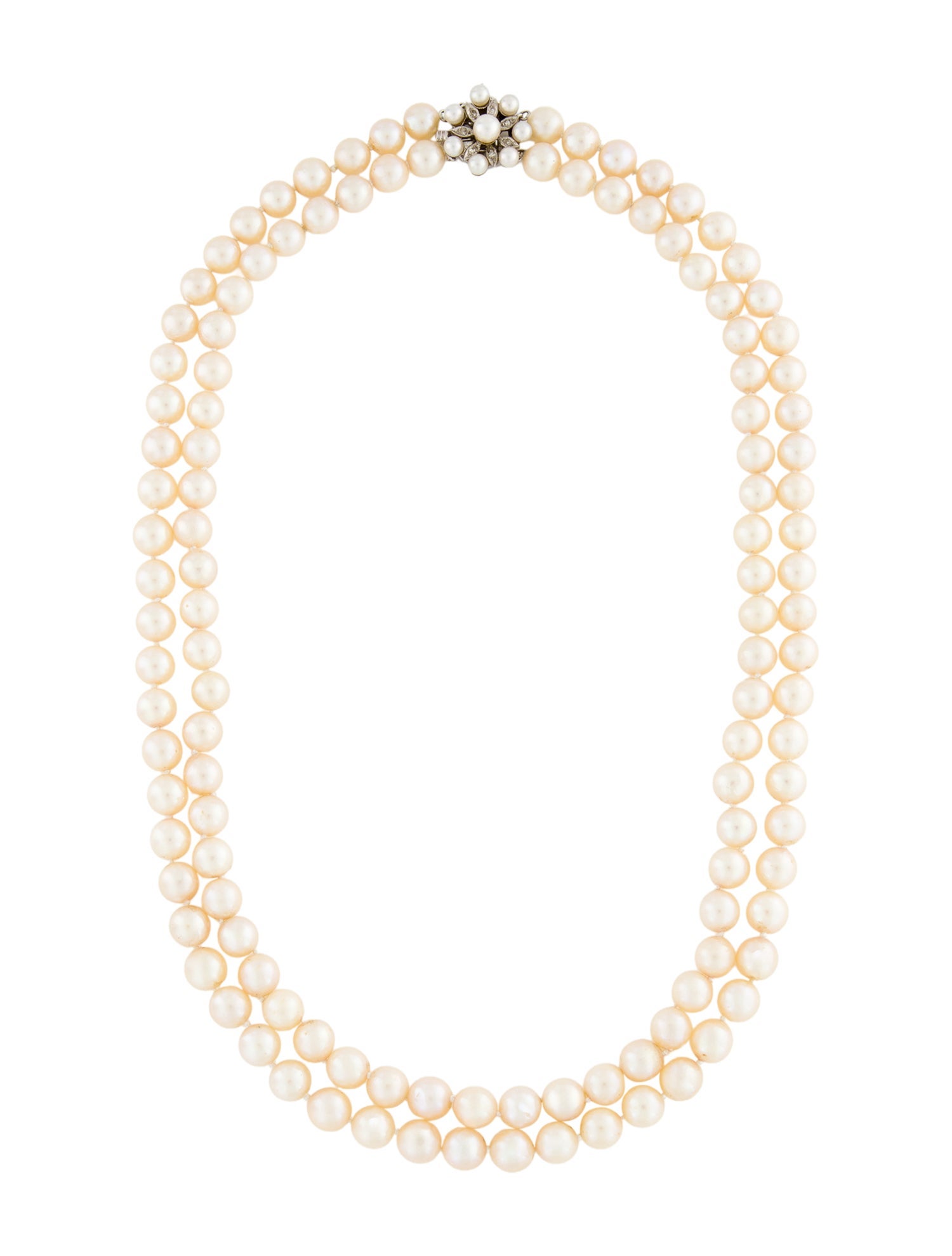 Necklace 14K Pearl & Diamond Double Strand