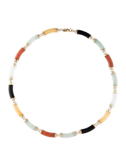 Necklace 14K Onyx, Jadeite & Dyed Jadeite Collar Necklace