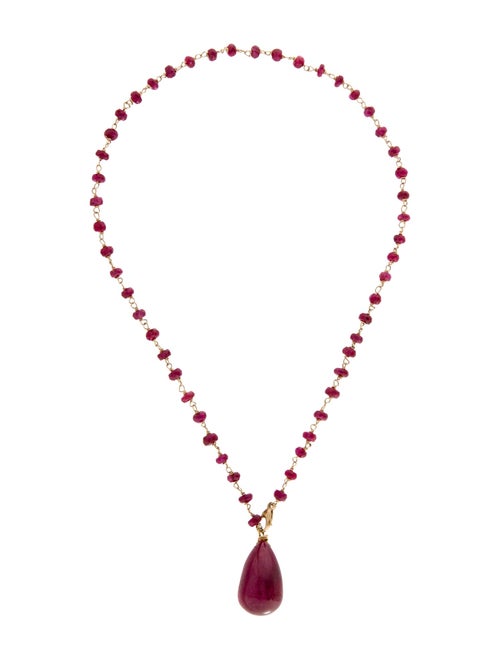 Necklace 14K Ruby Bead Pendant Necklace