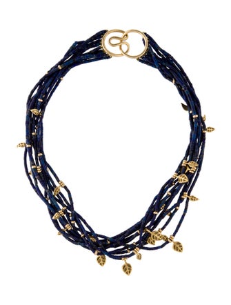 Necklace 18K Lapis Lazuli Multistrand Bead Leaf Choker Necklace