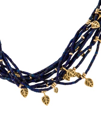 Necklace 18K Lapis Lazuli Multistrand Bead Leaf Choker Necklace