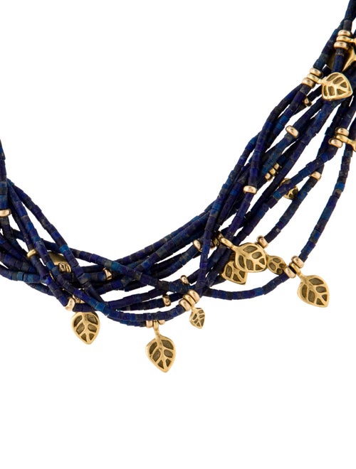 Necklace 18K Lapis Lazuli Multistrand Bead Leaf Choker Necklace