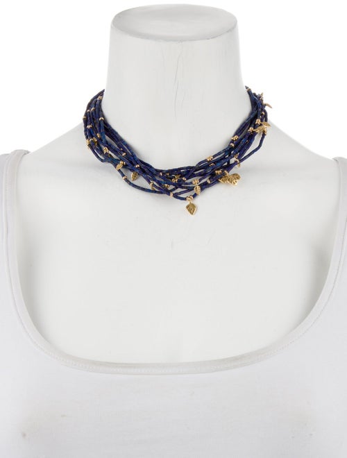 Necklace 18K Lapis Lazuli Multistrand Bead Leaf Choker Necklace