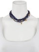Necklace 18K Lapis Lazuli Multistrand Bead Leaf Choker Necklace