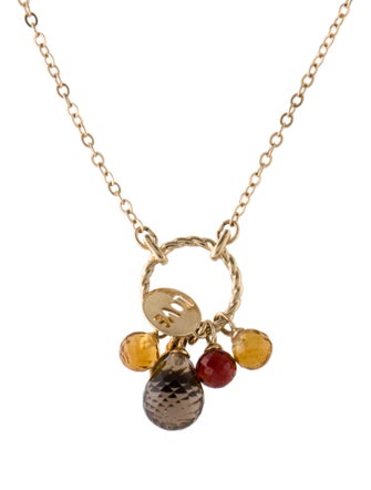 Necklace 14K Citrine, Garnet & Smoky Quartz Bead Pendant Necklace