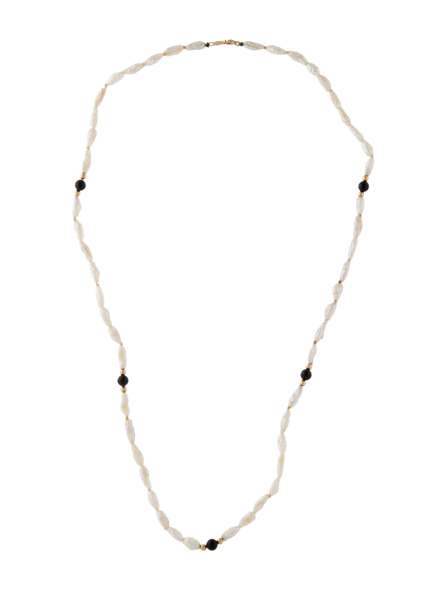 Necklace 14K Pearl & Onyx Bead Strand