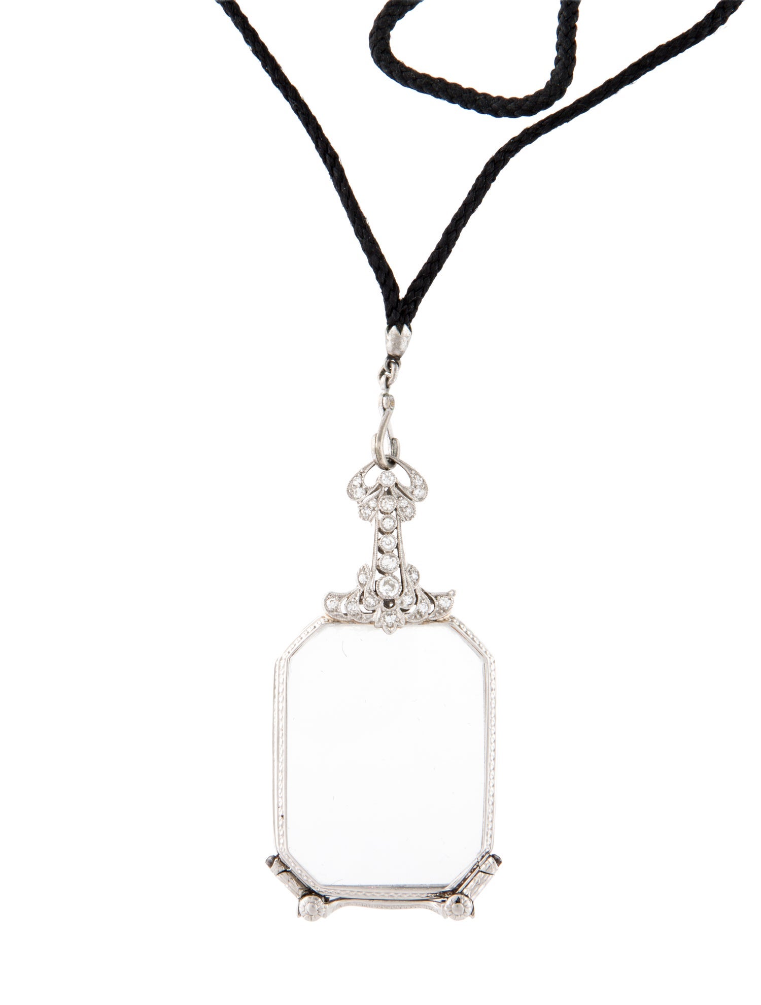 Necklace Platinum Diamond & Glass Opera Spectacles Pendant