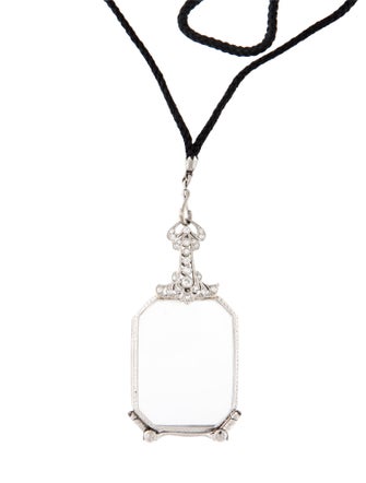 Necklace Platinum Diamond & Glass Opera Spectacles Pendant Necklace