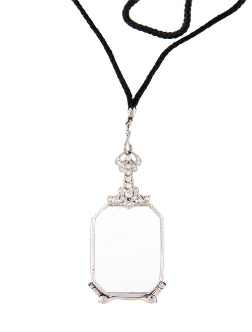 Necklace Platinum Diamond & Glass Opera Spectacles Pendant Necklace