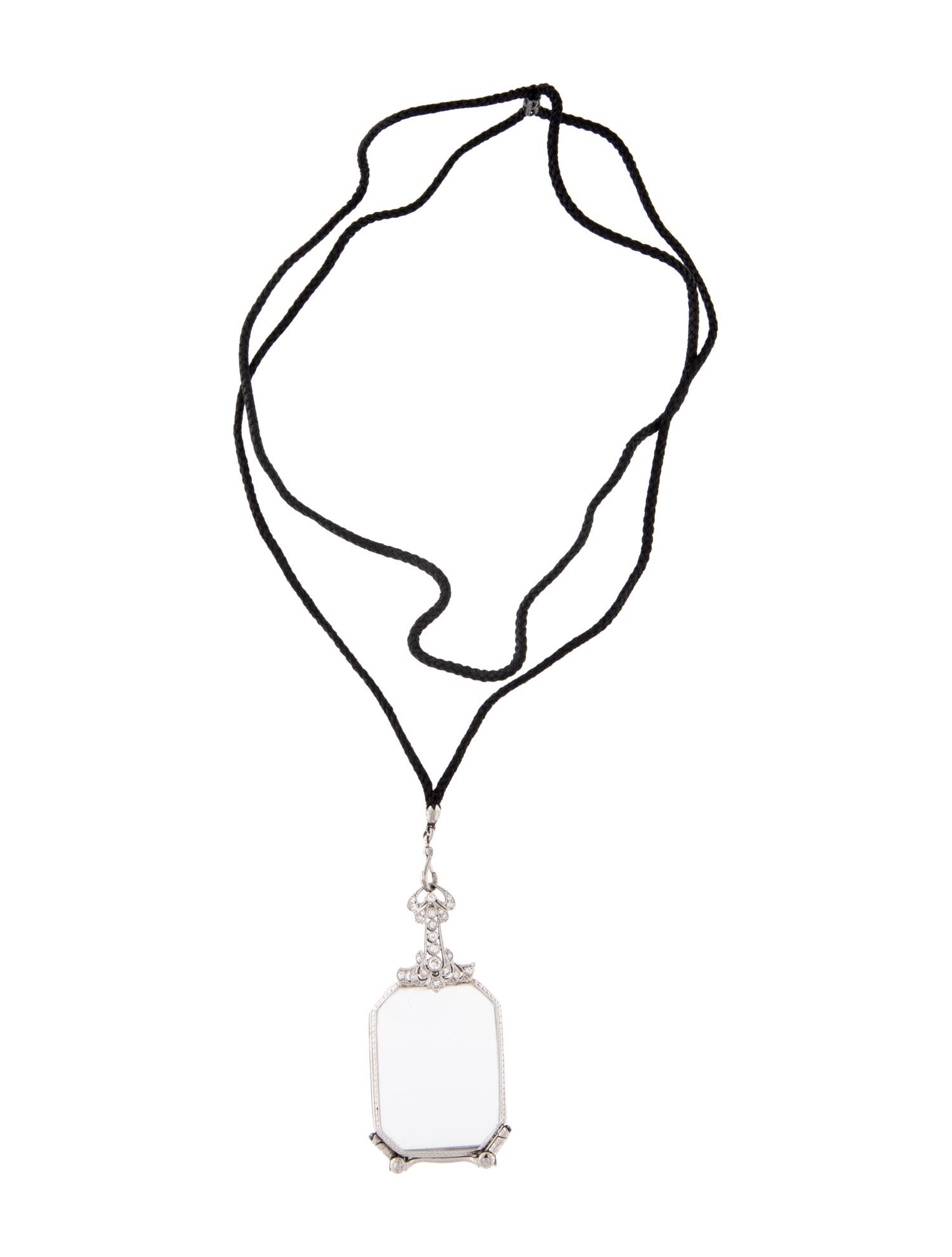 Necklace Platinum Diamond & Glass Opera Spectacles Pendant