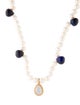 Necklace 14K Pearl, Lapis Lazuli & Chalcedony Bead Strand Necklace