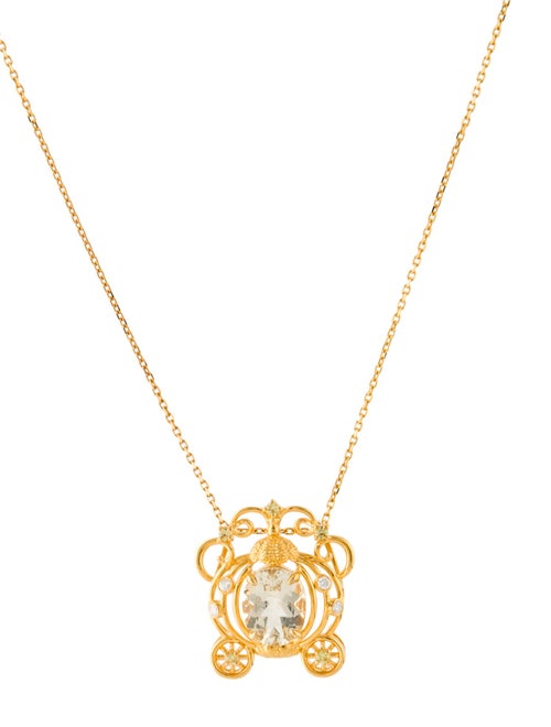 Necklace 14K 2.50ct Heliodor, Sapphire & Diamond Pumpkin Carriage Pendant Necklace