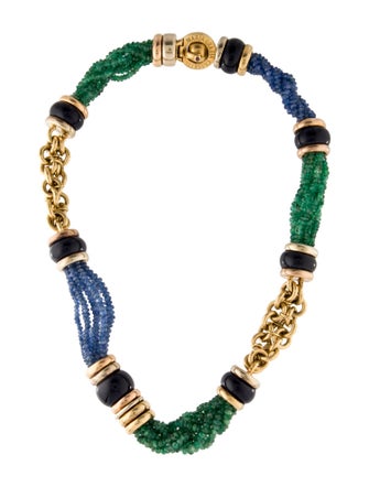Necklace Maria Grazia Cassetti 18K Emerald, Sapphire, Glass Beads & Ruby Accented Collar Necklace