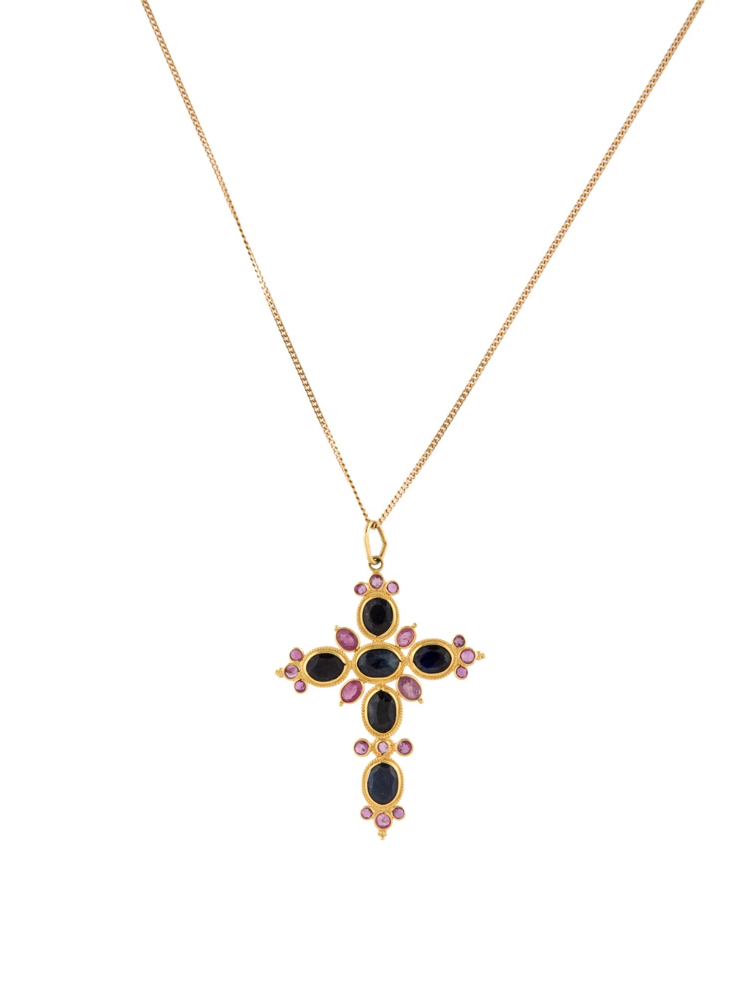 Necklace 18K 2.70ctw Sapphire & Ruby Cross Pendant