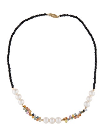 Necklace 14K Pearl, Sapphire & Spinel Bead Necklace