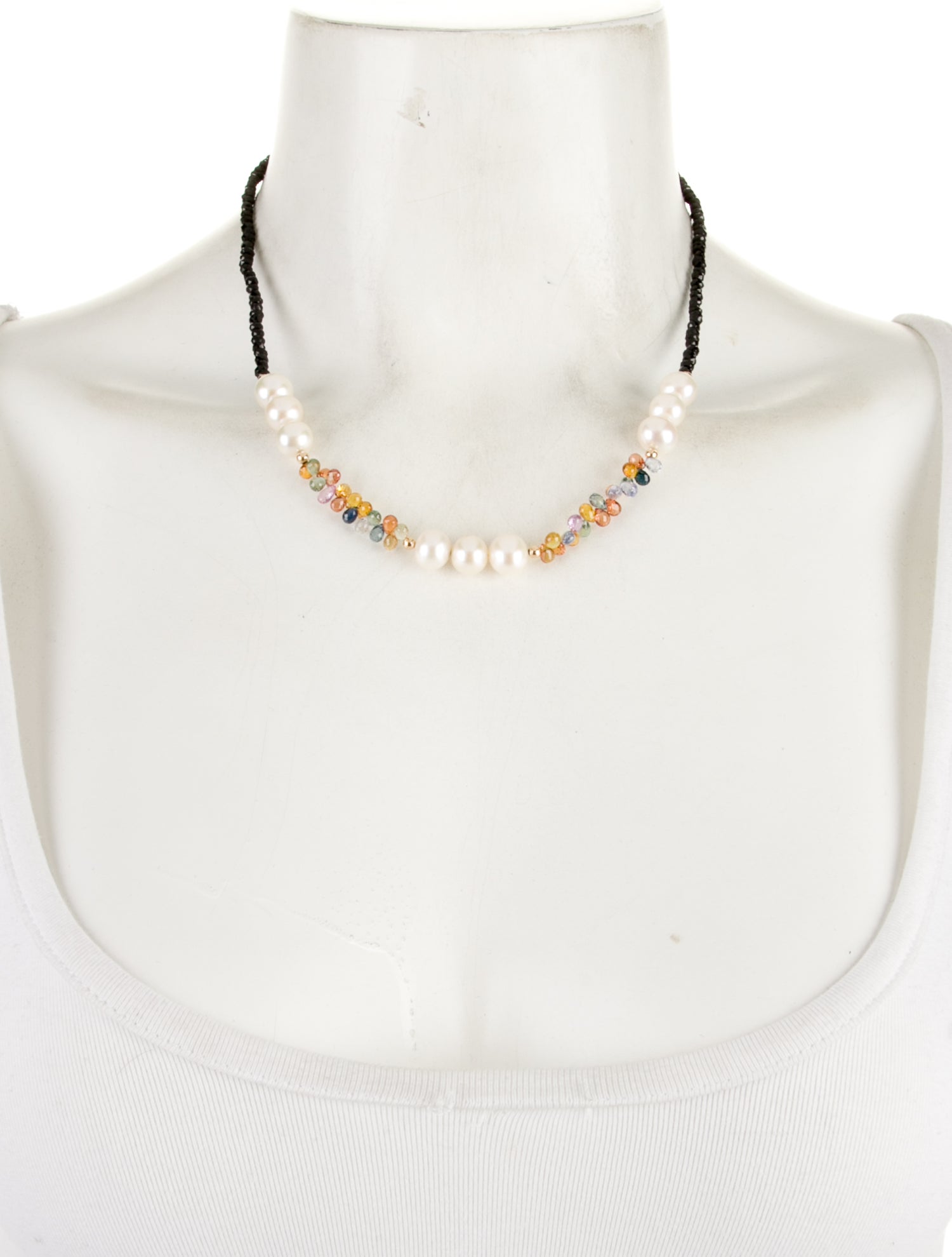 Necklace 14K Pearl, Sapphire & Spinel Bead Necklace