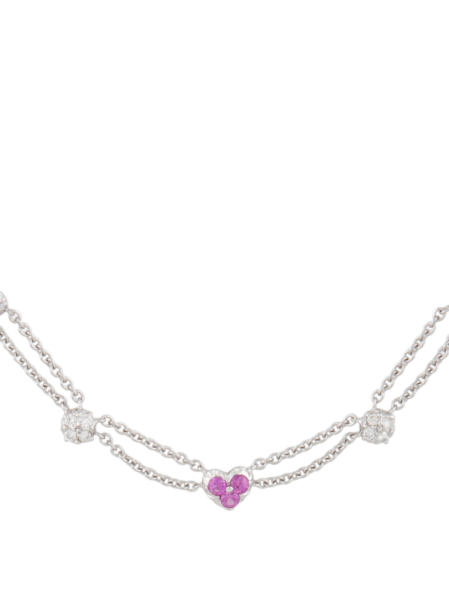Necklace 18K Pink Sapphire & Diamond Heart Station