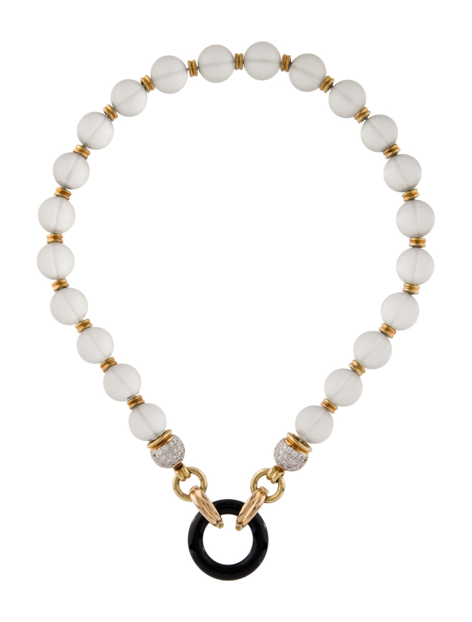 Necklace 18K Quartz, Onyx, & Diamond Bead