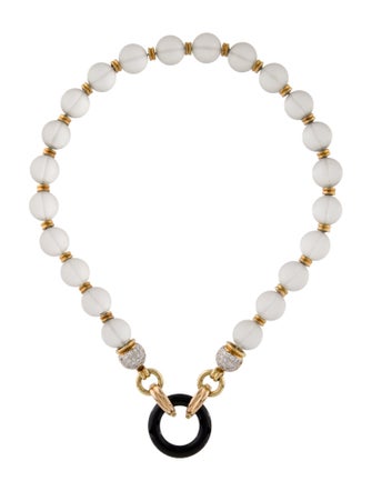 Necklace 18K Quartz, Onyx, & Diamond Bead Necklace