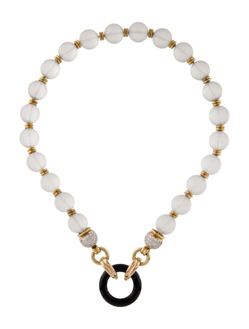 Necklace 18K Quartz, Onyx, & Diamond Bead Necklace
