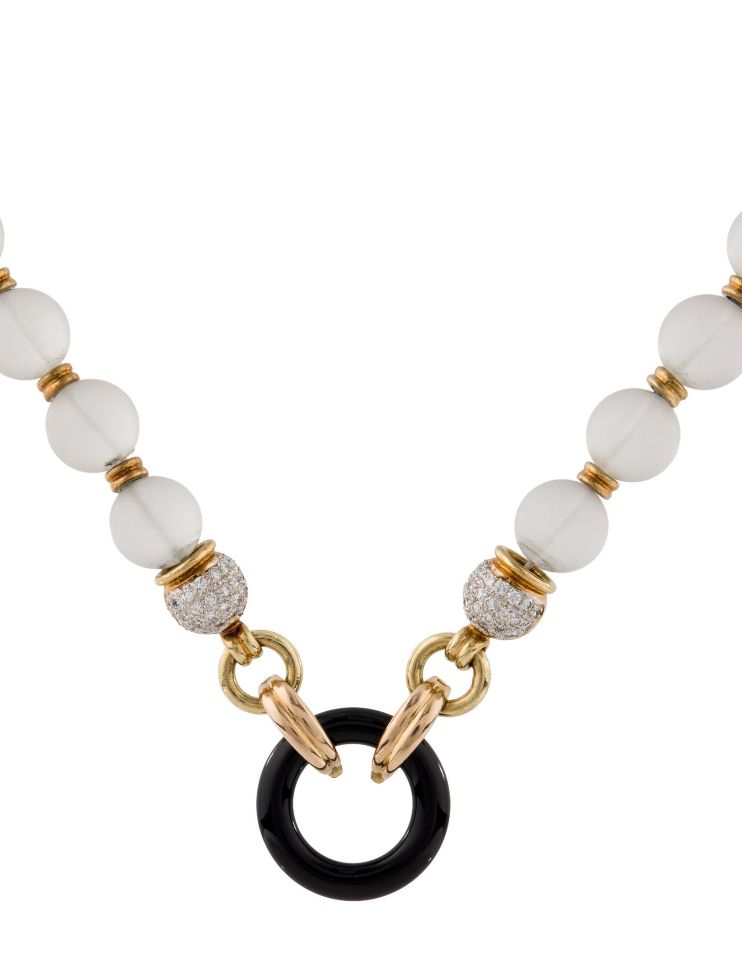 Necklace 18K Quartz, Onyx, & Diamond Bead