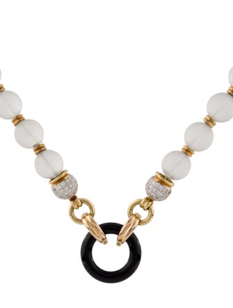 Necklace 18K Quartz, Onyx, & Diamond Bead Necklace