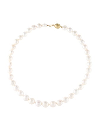 Necklace 14K Pearl & Diamond Graduated Bead Necklace