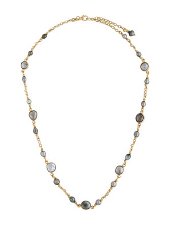 Necklace 18K Cultured Pearl & Diamond Station Necklace