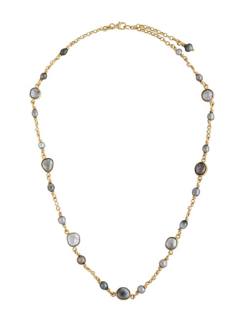 Necklace 18K Cultured Pearl & Diamond Station Necklace