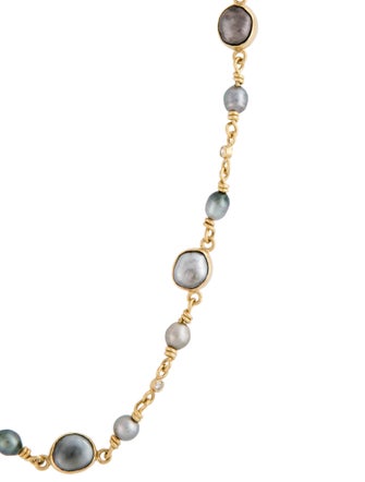 Necklace 18K Cultured Pearl & Diamond Station Necklace
