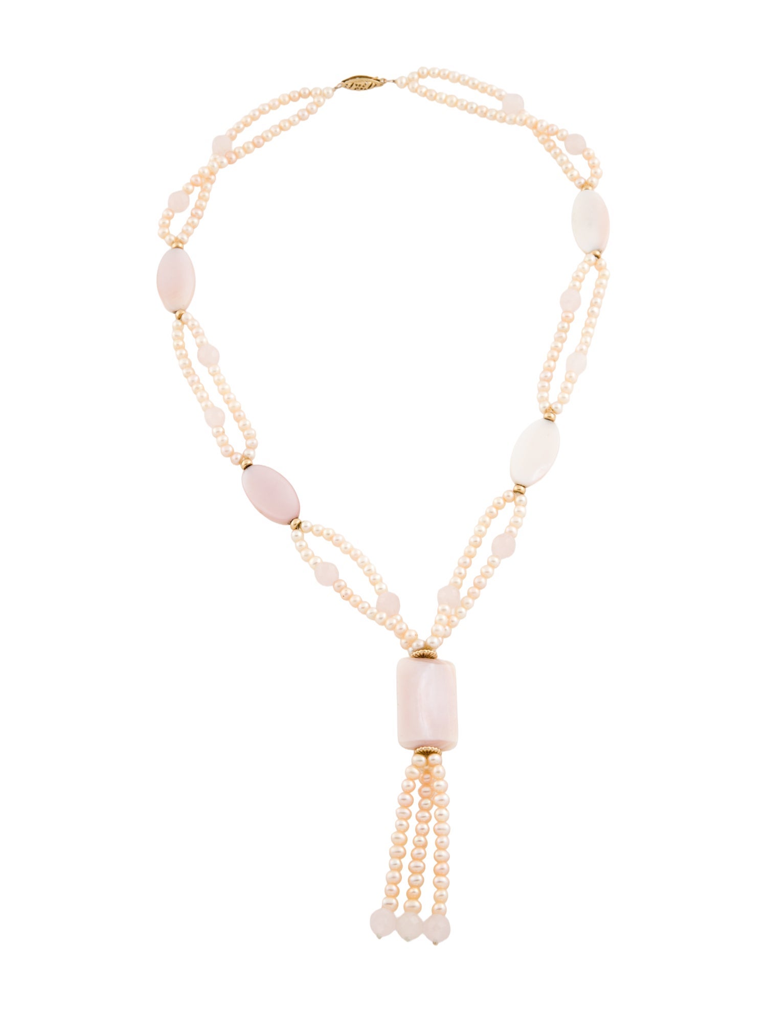Necklace Mother of Pearl, Pearl & Rose Quartz Bead Strand Lariat