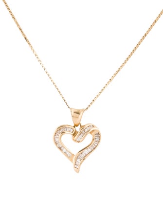 Necklace 14K Diamond Open Heart Pendant Necklace
