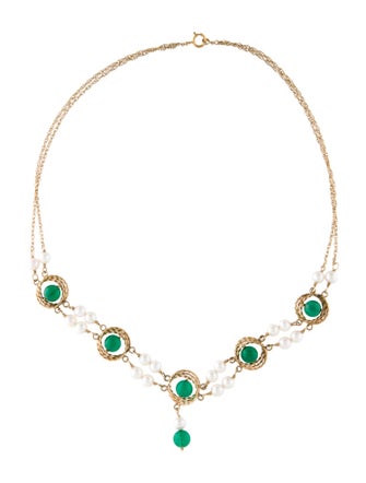 Necklace 14K Pearl & Dyed Chalcedony Collar Necklace