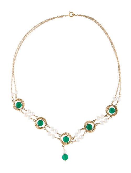 Necklace 14K Pearl & Dyed Chalcedony Collar Necklace
