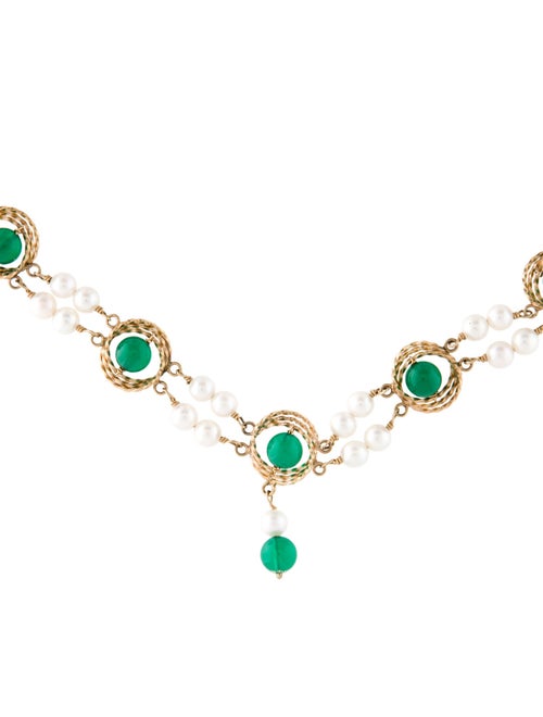 Necklace 14K Pearl & Dyed Chalcedony Collar Necklace