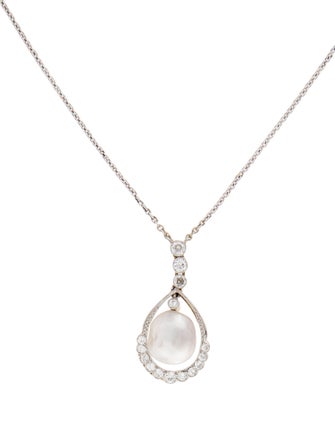 Necklace Pearl & Diamond Pendant Necklace