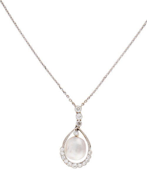 Necklace Pearl & Diamond Pendant Necklace