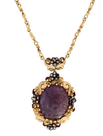 Necklace 18K Amethyst & Diamond Pendant Necklace