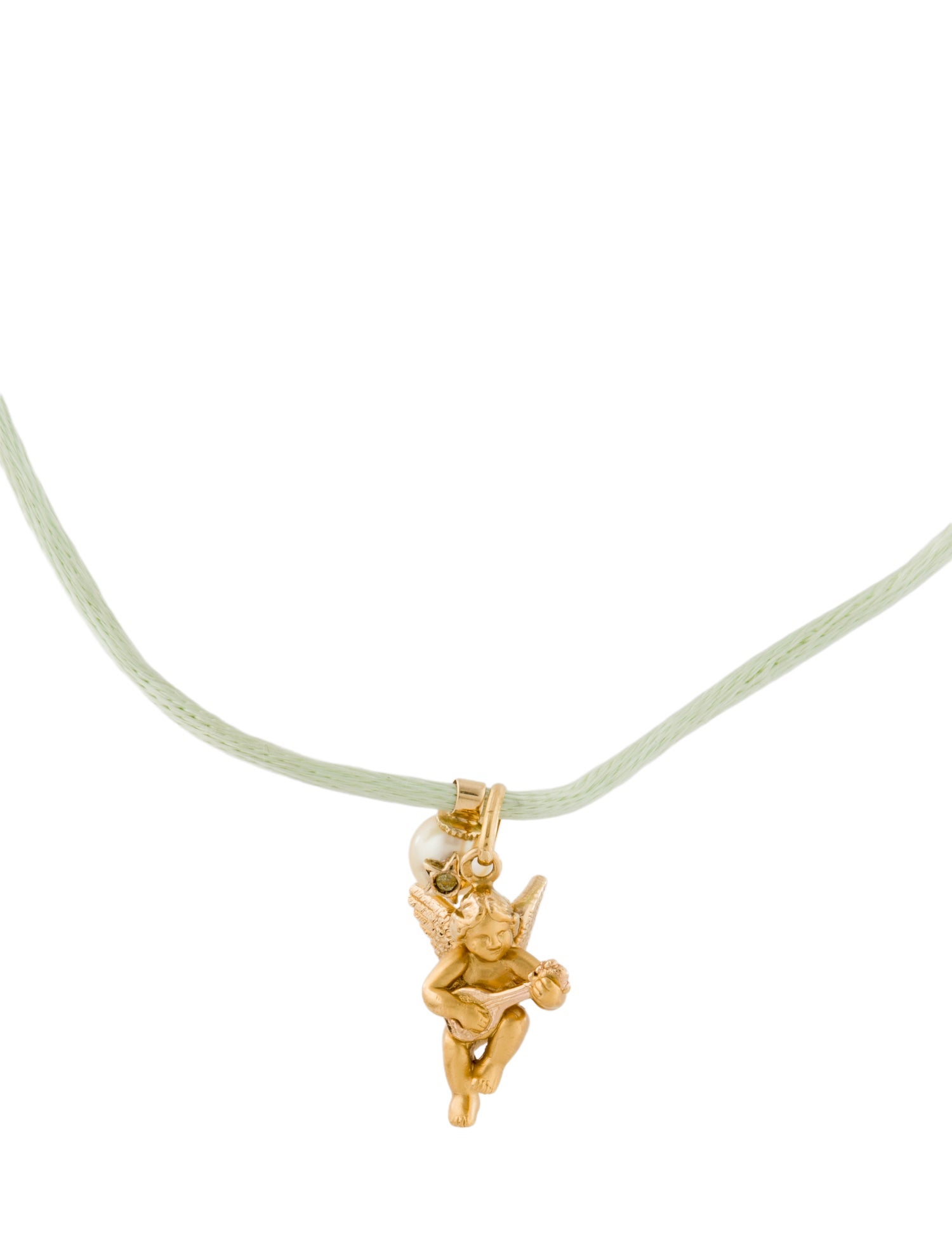 Necklace 18K Pearl & Peridot Angel Pendant