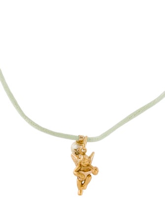 Necklace  18K Pearl & Peridot Angel Pendant Necklace