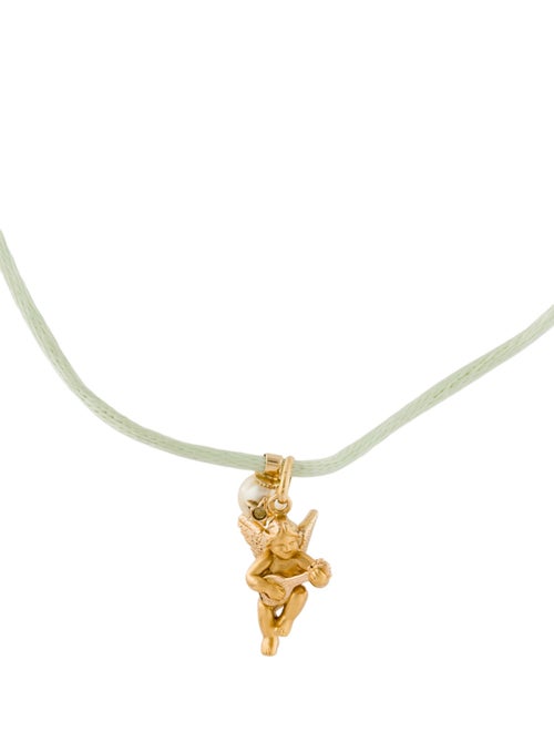 Necklace 18K Pearl & Peridot Angel Pendant Necklace