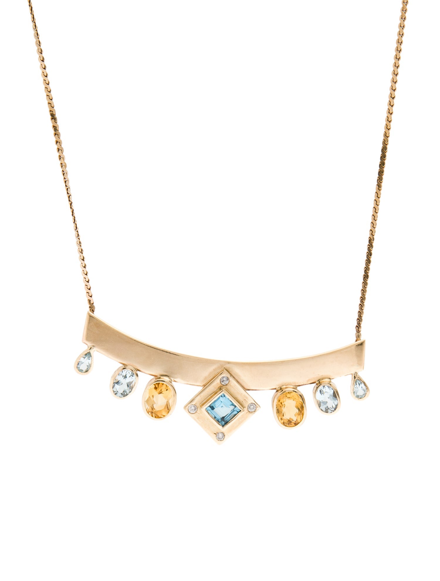 Necklace 10K Diamond, Topaz, Aquamarine, & Citrine Collar